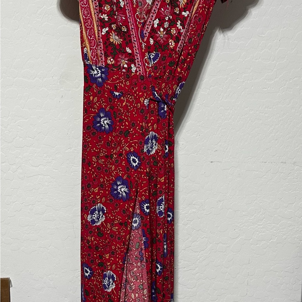 Chic Red Floral wrap Dress 100% cotton